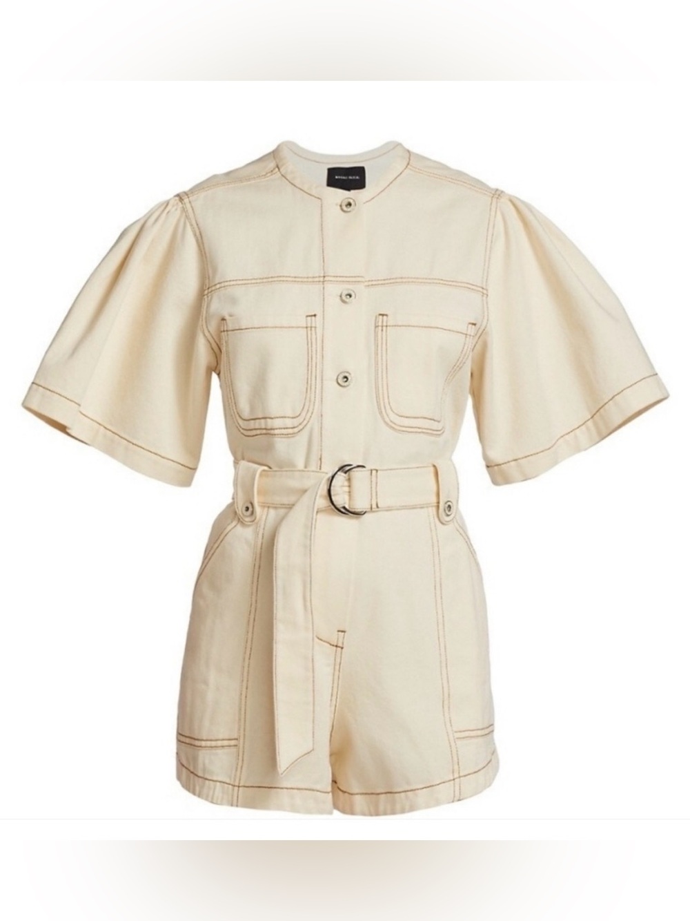 Magali Pascal Milu Utilitarian Jumpsuit Romper Jeans Denim Ivory Cream Size M